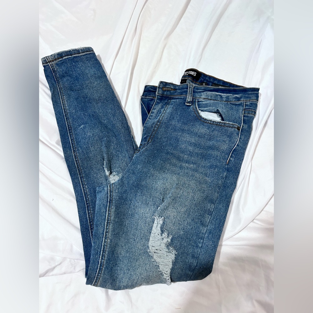 Blue Skinny Jeans with Distressed Details